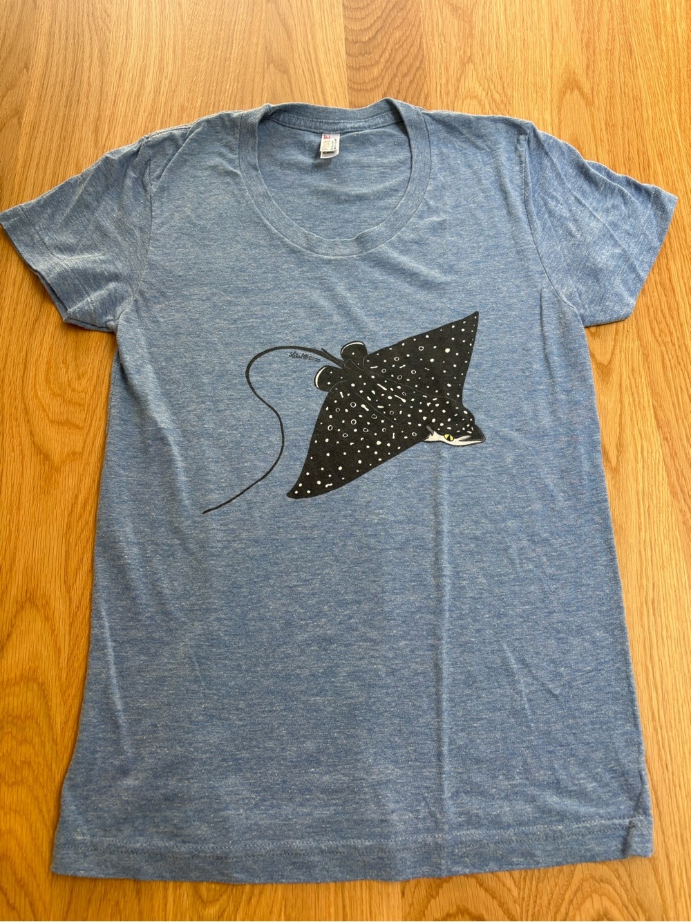 American Apparel Heather Blue Kids Tee with Black Stingray Print